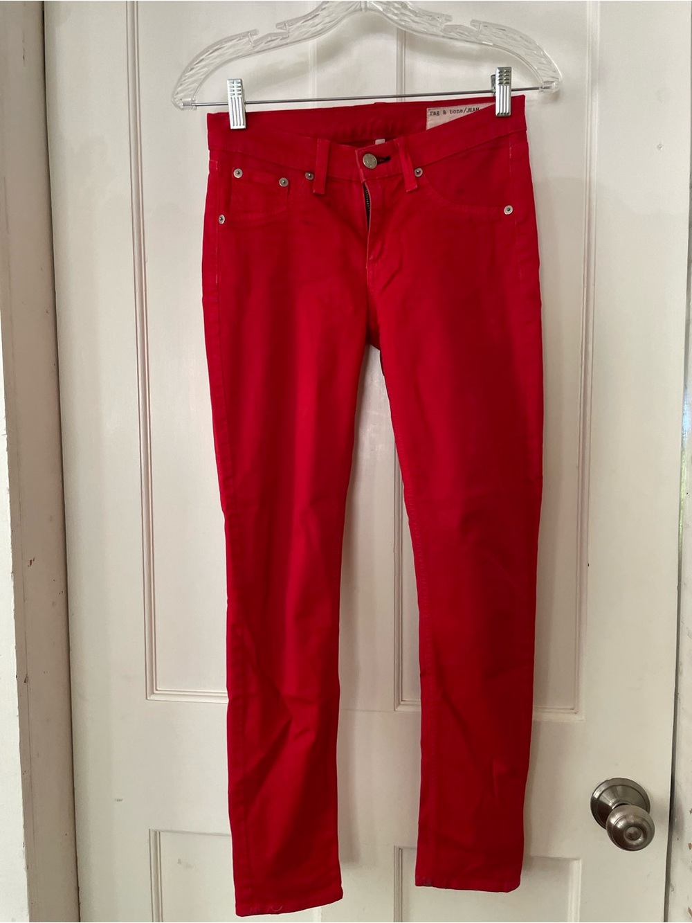 rag & bone Red Denim Jeans with Silver Rivets